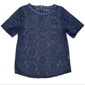 Banana Republic Navy Lace Short Sleeve Top SMALL